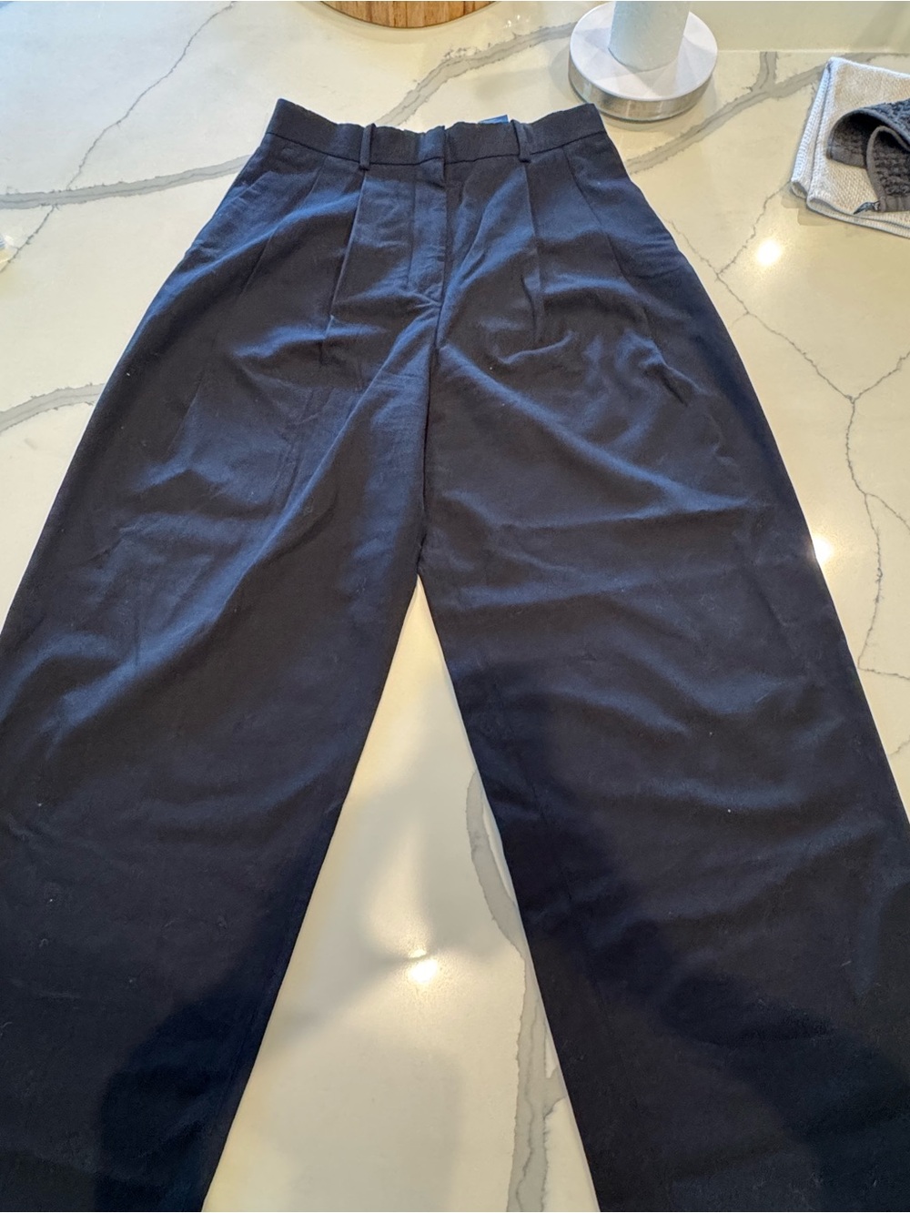 COS Black Pleated Wide-Leg Chinos (Slight Barrel Leg) - Size 8
